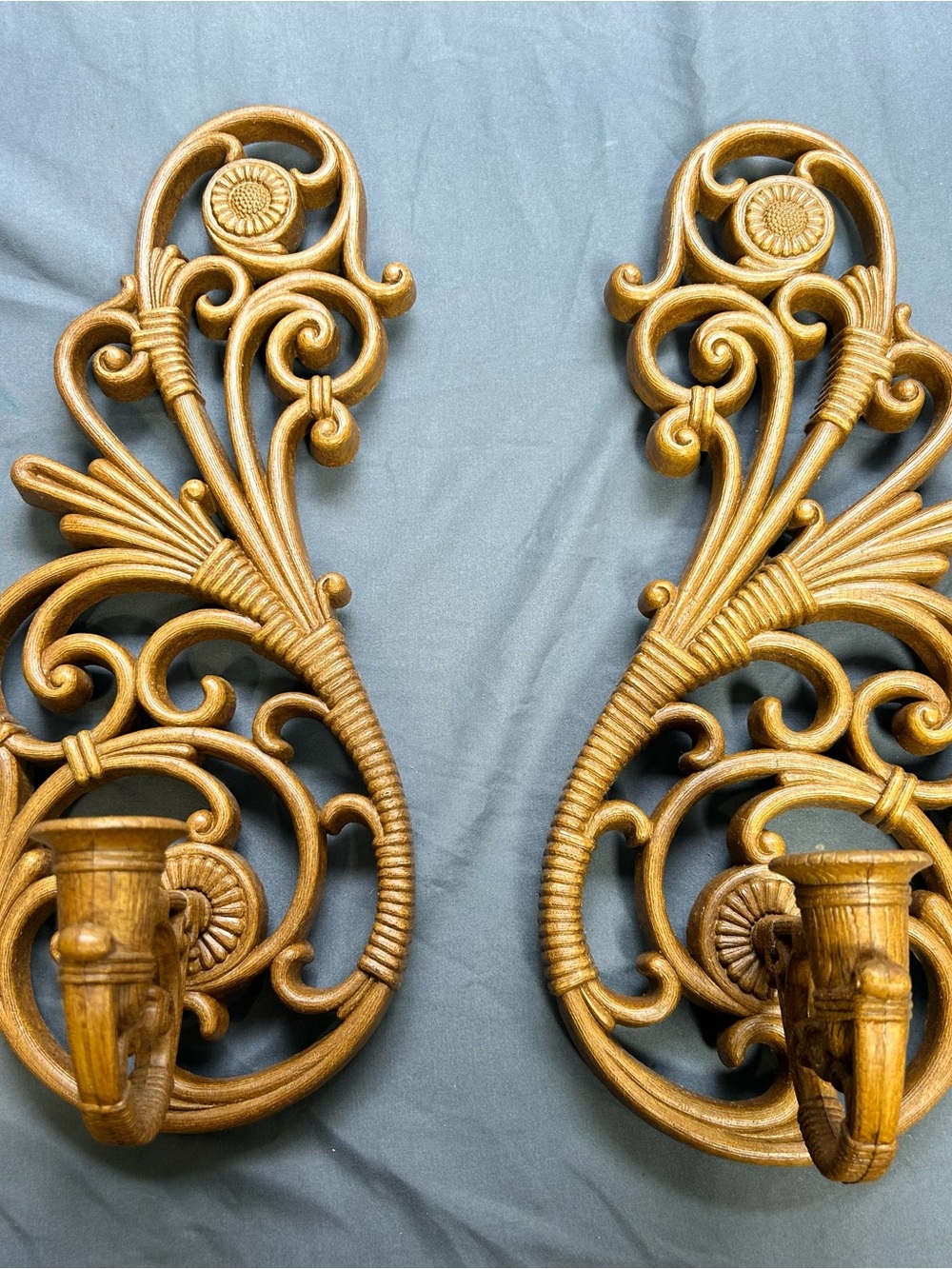 Vtg Home Interiors Candle Sconce Set of 2 Brown HOMCO Dart 3317 Made in USA